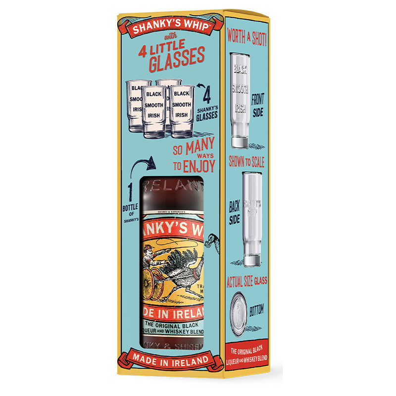 Shanky´s Whip Black Irish Whiskey Liqueur 0,7l + 4 skleničky Shanky´s Whip Black Irish Whiskey Liqueur 0,7l + 4 skleničky